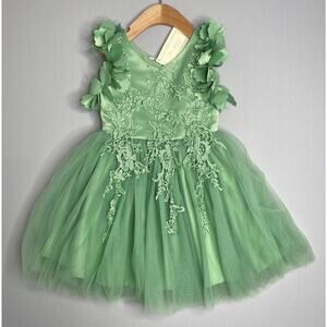 NWT TRISH SCULLY Green Floral Sleeve Bianca Special Occasion Dress Girls 3 Yrs